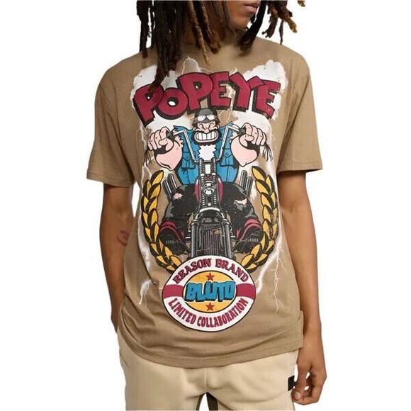Reason Popeye T-Shirt Men’s L, XL Brutus Biker Khaki Tee - Picture 2 of 4